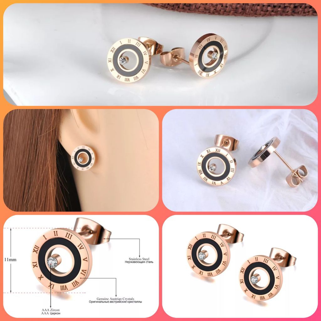 LOKAER Anting Angka Romawi Akrilik Hitam Kristal CZ