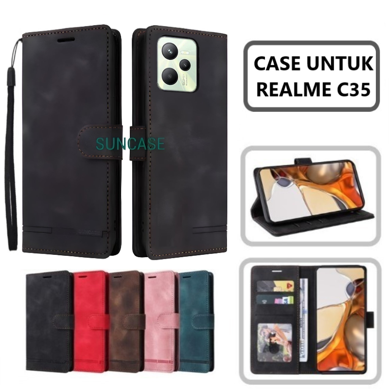 CASE REALME C35 CASE LEATHER FLIP COVER WALLET STANDING DOMPET CASING