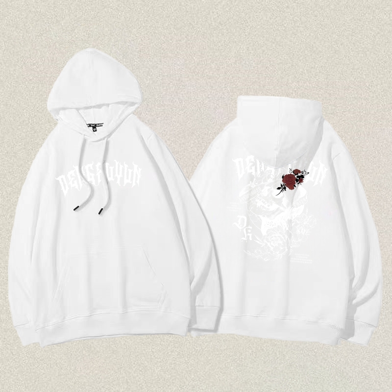 RENELLE Hoodie Pria Distro Original 100% Bahan Tebal | Hoodie Hoodie Pria Mawar Tengkorak Surat Amer