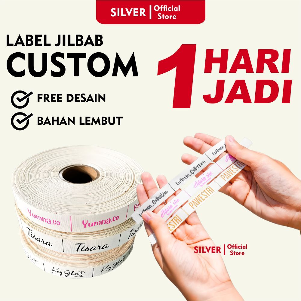100 pcs Label Hijab  / Label Baju/ Label Woven Damask Subtitute