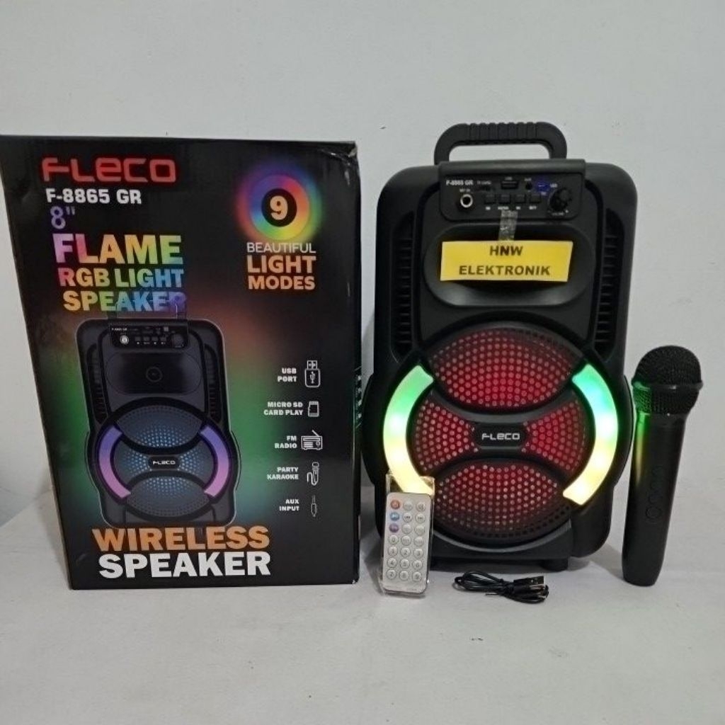 speaker Fleco 8865 TWS bonus karaoke mic bisa di chas 8" 8 inch