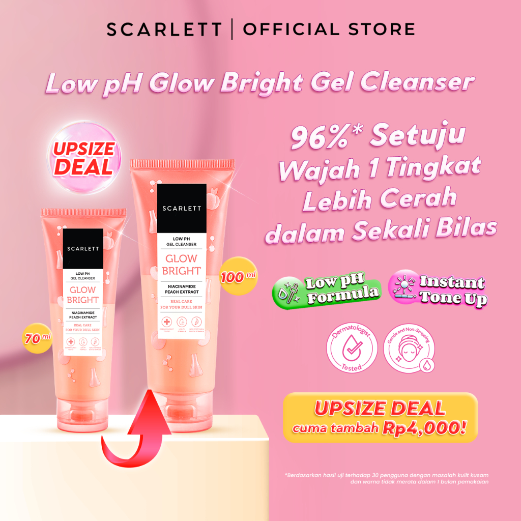 SCARLETT Low pH Glow Bright Gel Cleanser-Facial Wash Gentle Formula, Kulit Tidak Ketarik, Low pH Sen