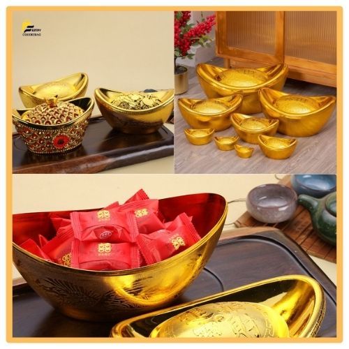 FG Kotak Permen Imlek Yuanbao Emas / Tempat Makanan Imlek / Hiasan Meja Imlek / Wadah Permen Imlek B