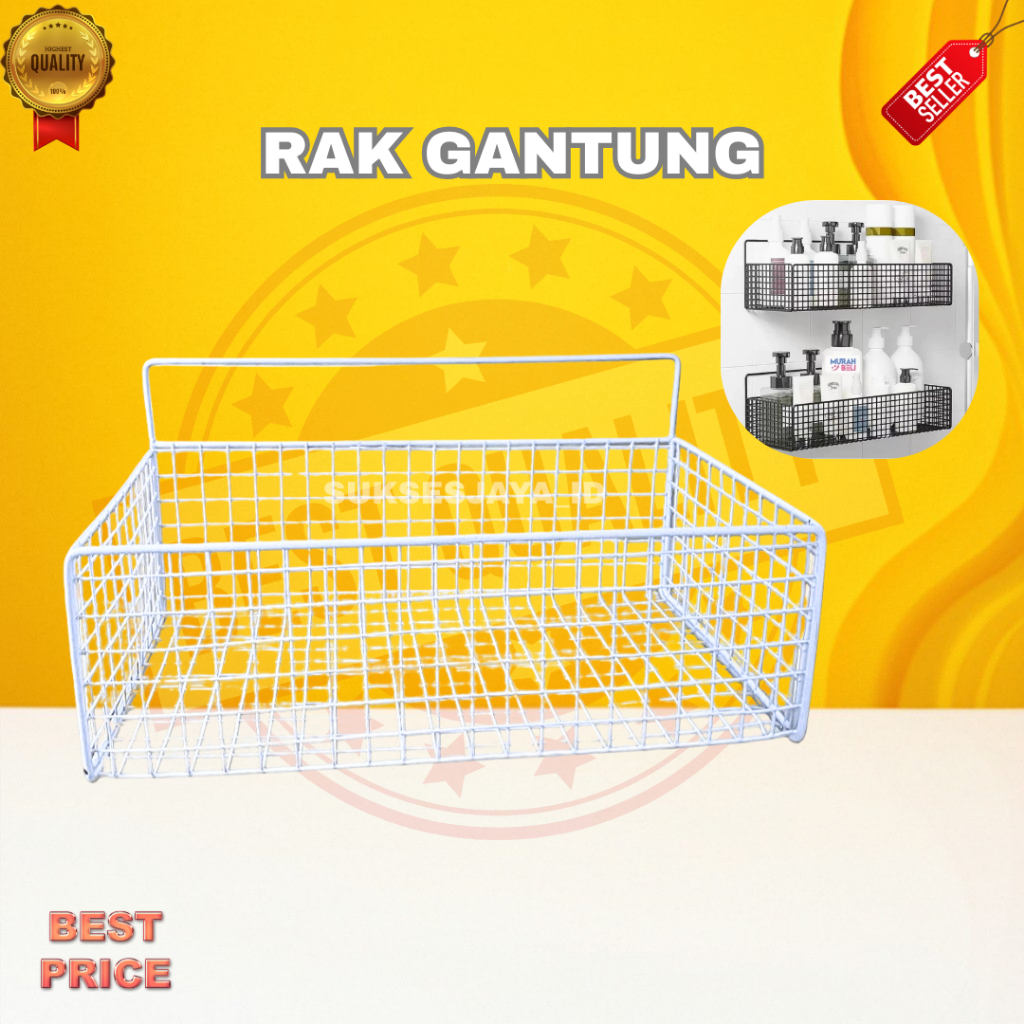 RAK GANTUNG KAMAR MANDI RAK KERANJANG JARING BESI TEMPEL DINDING SERBA GUNA