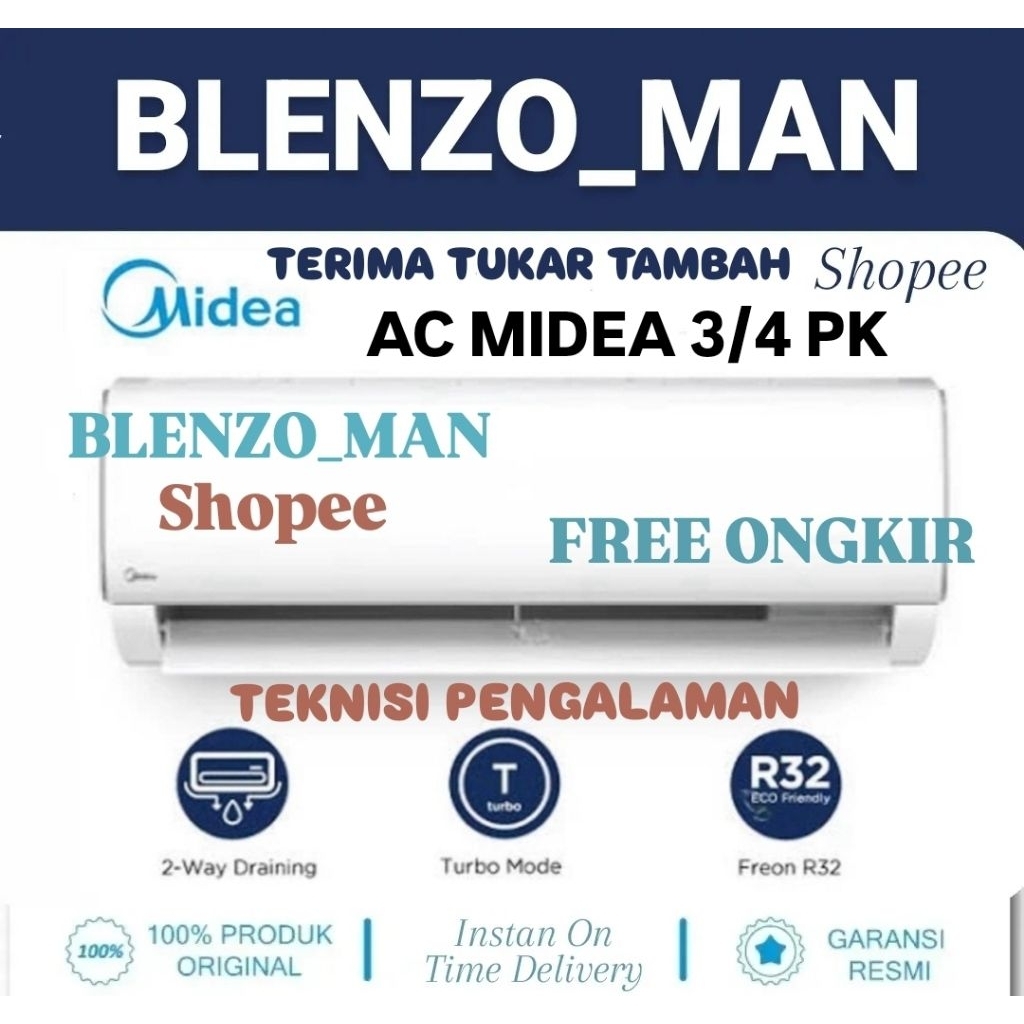 AC MIDEA 3/4 PK PAKET PASANG
