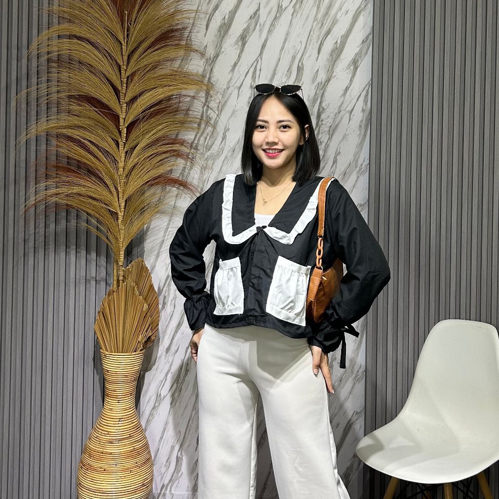 ( Beerrysaa ) Cardigan warna HITAM 42411 outer crop tali | Korean style baju wanita kemeja cantik wa