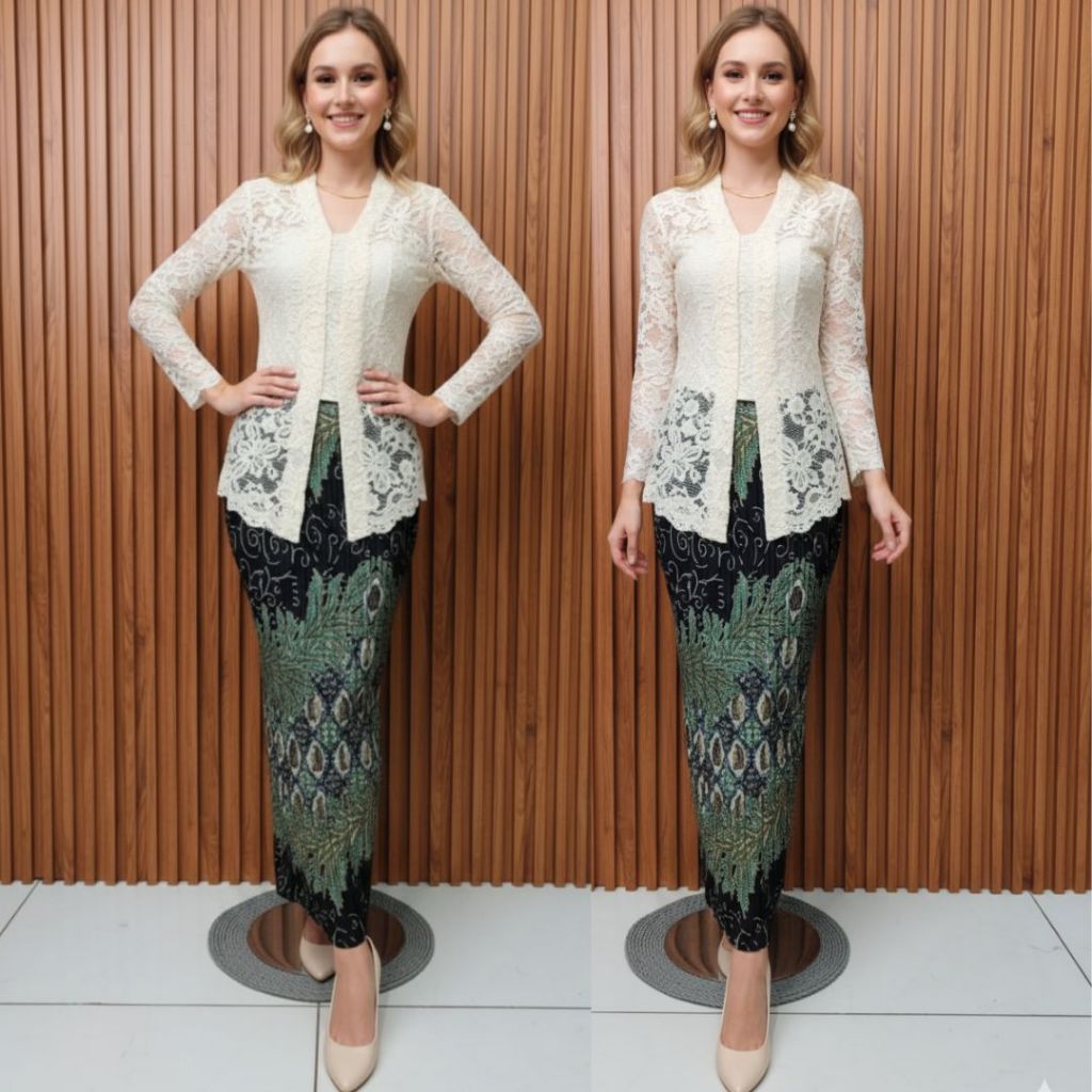 Rok Plisket Batik Kencana Hijau/Bawahan Kebaya Rok Span Rempel Batik Batik Warna Hitam Hijau
