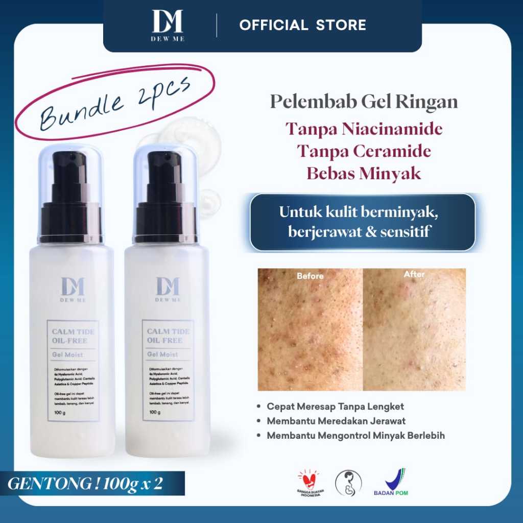 (2 PCS) Dew Me Calm Tide Gel Moisturizer No Niacinamide No Ceramide Oil Free Pelembab Wajah Kulit Be