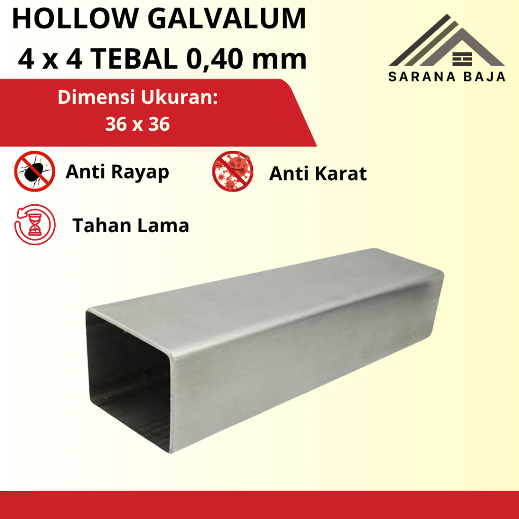 Hollow Galvalum 4 x 4 Tebal 0,40 mm