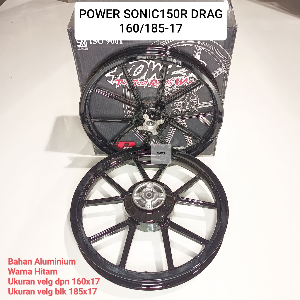 SEPASANG VELG POWER SONIC150R DRAG UK.160/185 RING 17 HITAM