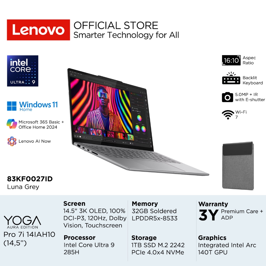 Lenovo Yoga Pro 7i Aura Edition 14IAH10 27ID Intel Core Ultra 9 285H, Integrated Intel Arc 140T GPU,