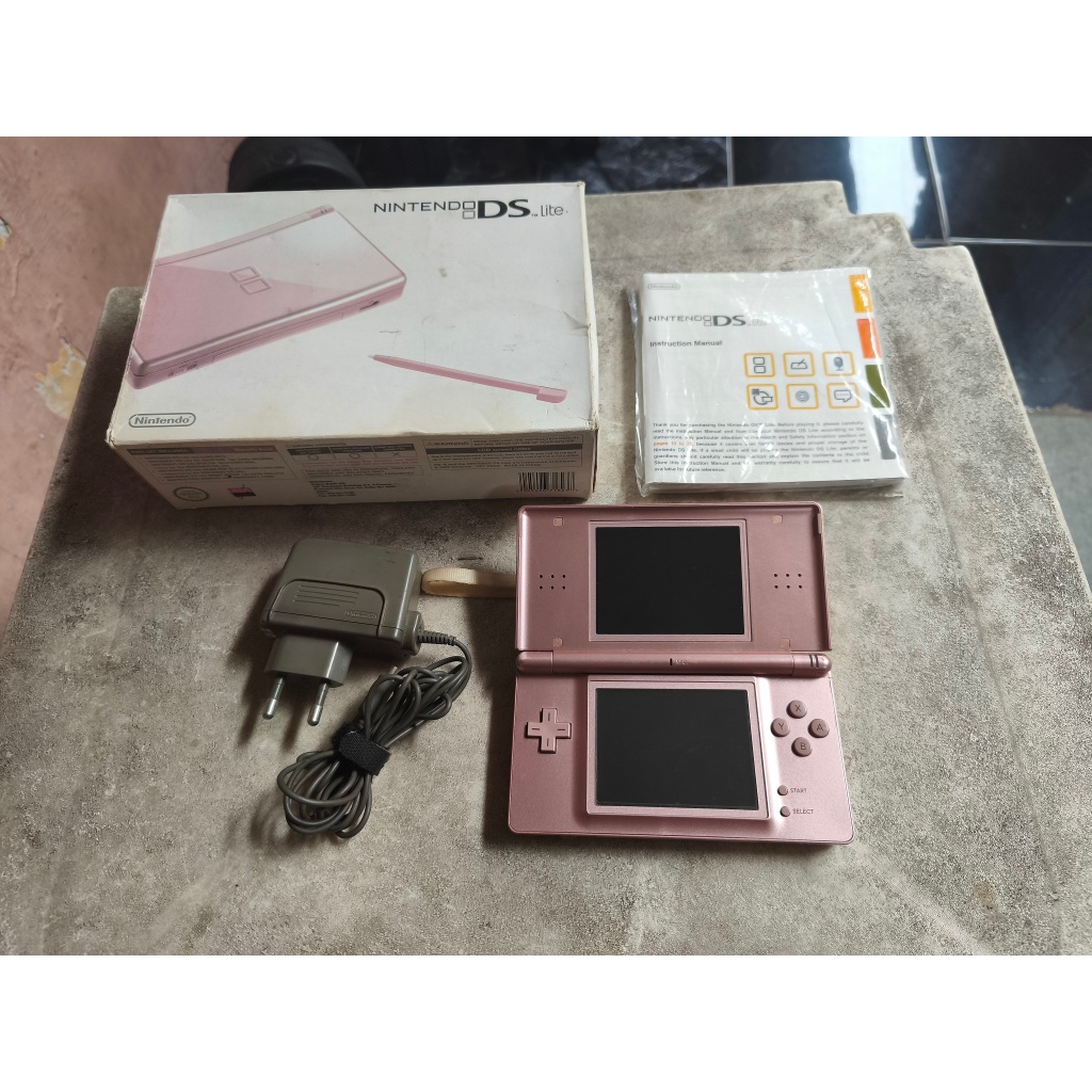 Nintendo DS Lite NDS Metallic Rose with GEi Fullset Charger Ori 00
