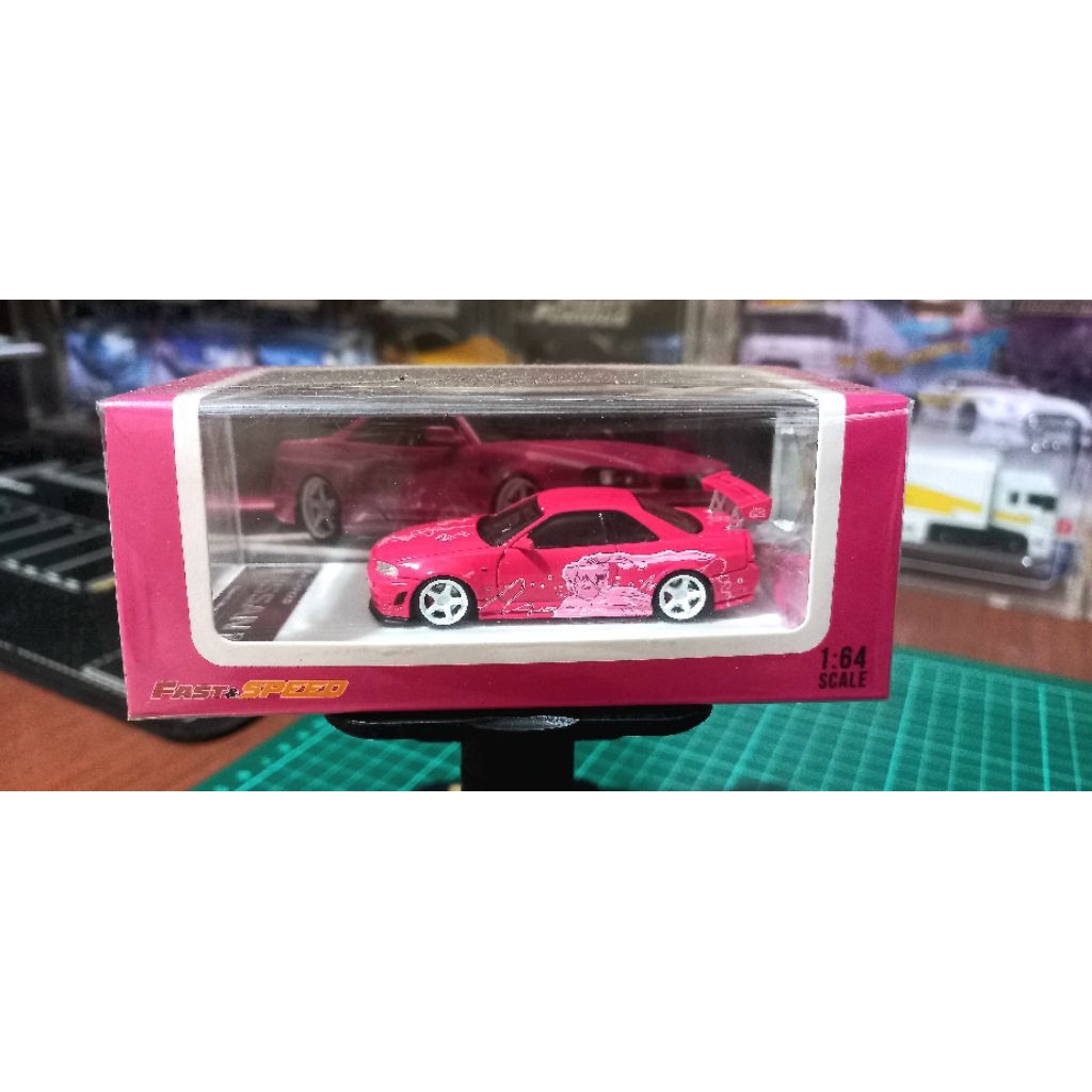FAST SPEED 1/64 SKYLINE GTR R34 Z TUNE FAST FURIOUS SUKI PINK LIVERY DIECAST WITH FIGURE