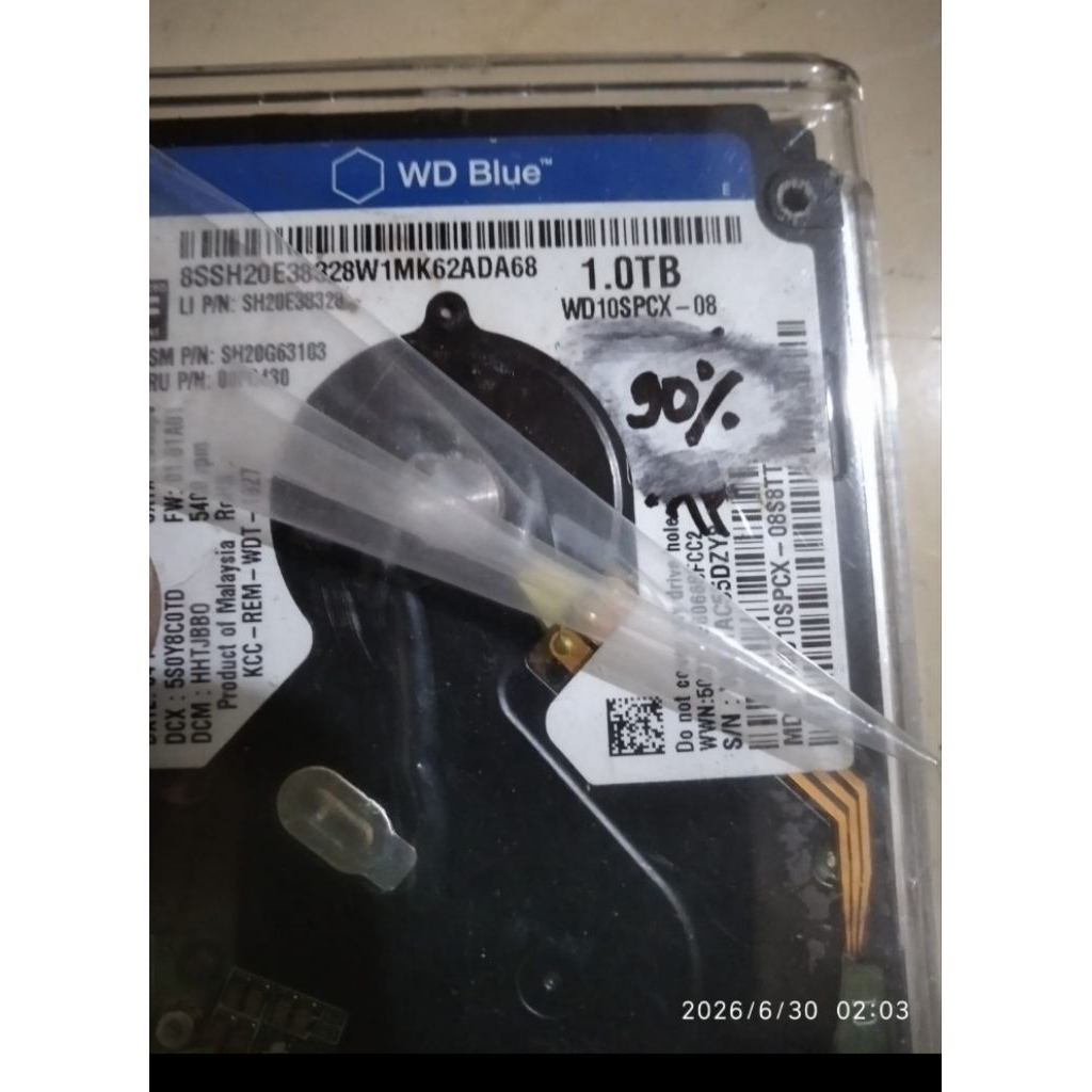 Hardisk Eksternal 1 Tera, Merek WD, centinel90%, usb 3.0, Casing Transfaran, Normal, Lancar..