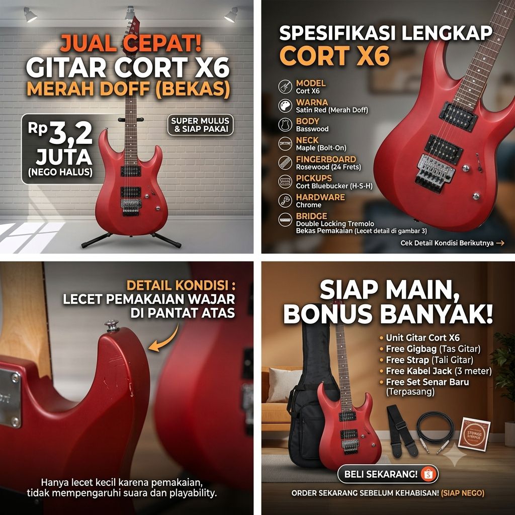 Gitar Cort X6 (bekas pemakaian) . Fitur berlimpah . Langka dipasaran