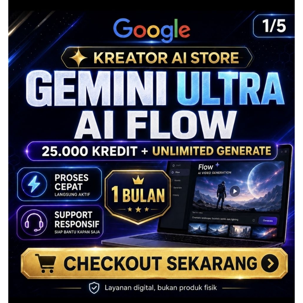 FLOW AI 25000 Credit Gemini Ultra AI Tertinggi 20x Durasi 1 Bulan