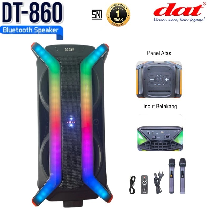 Speaker DAT DT-860 speaker bluetooth portabel speaker aktif full bass dilengkapi 2mic wireles karaok