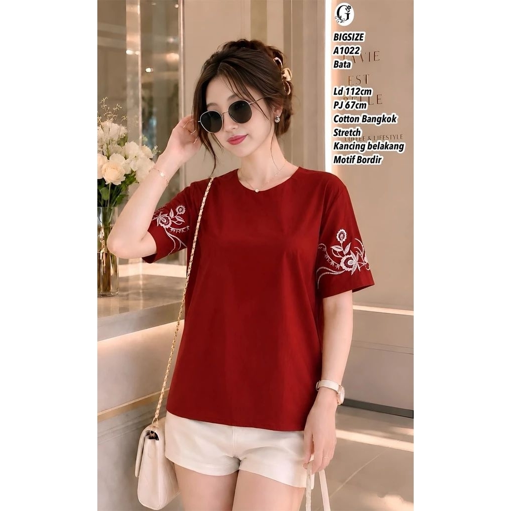 BLUS KAOS JUMBO COTTON BANGKOK BORDRI A1022 blus bordir  A1023 blus bordir