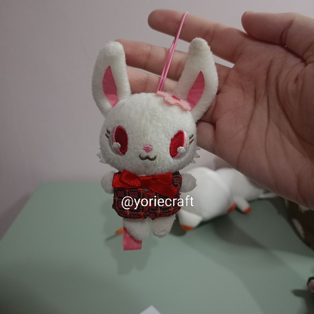 Sanrio Jewelpet Ruby Ganci / Bag Charm Original Sega / Sanrio White Pink Jewelpet Ruby Bunny Rabbit 