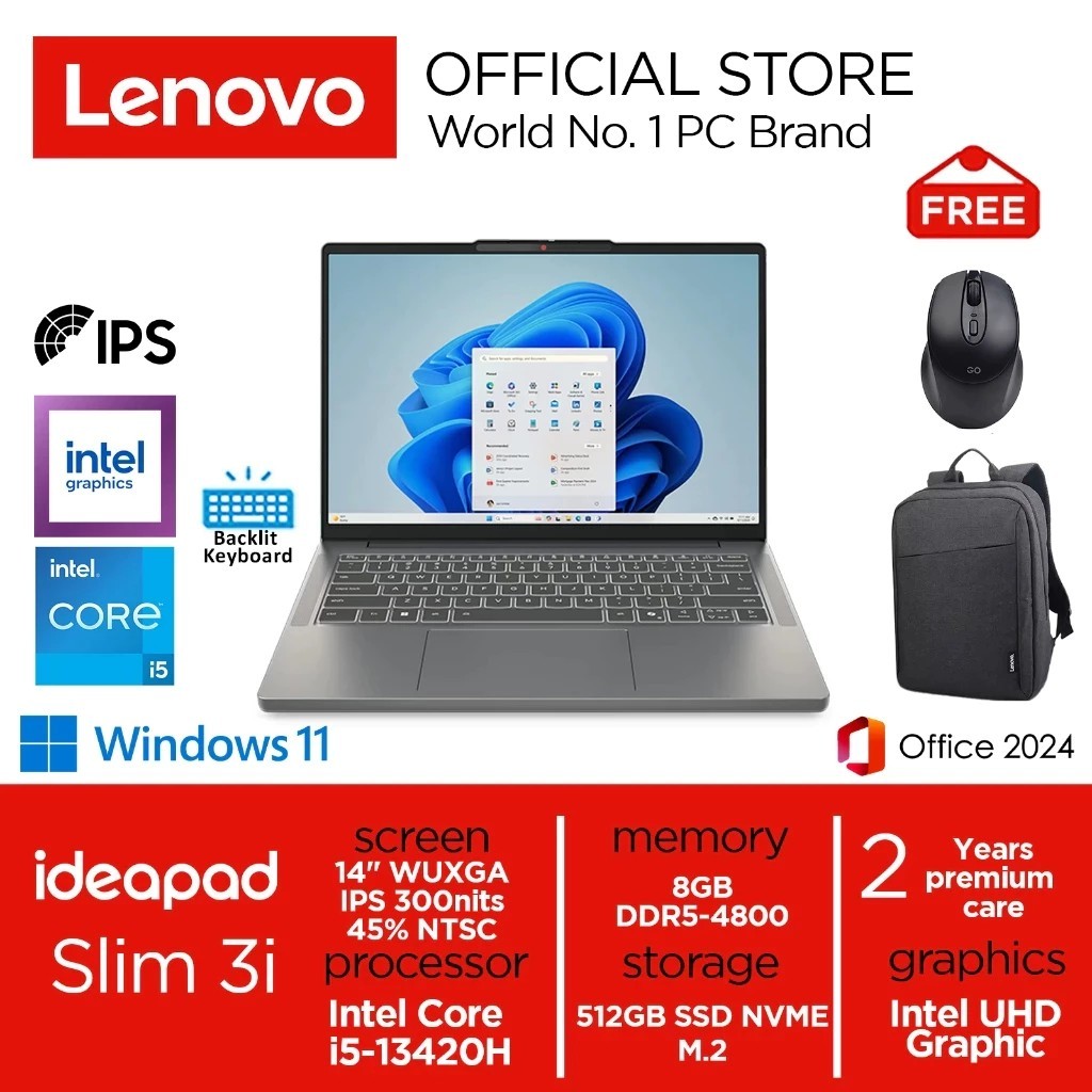 Lenovo Ideapad Slim 3i i5-13420H 512GB SSD 8GB WUXGA Win11+OHS