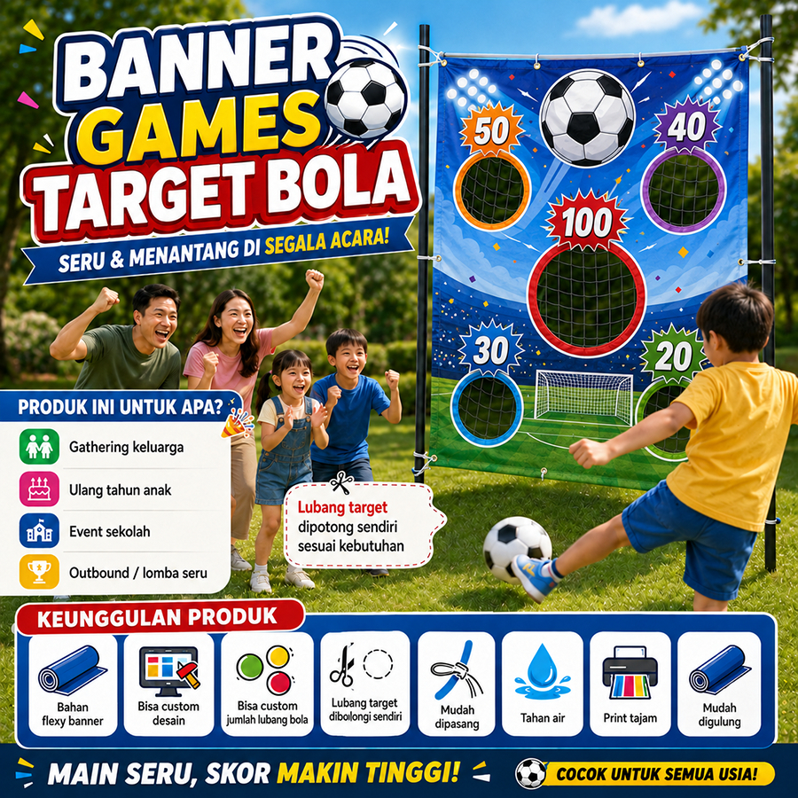 Banner Games Target Bola 1,5x1,5 Meter Flexy Banner Custom Untuk Gathering Keluarga Ulang Tahun Outb