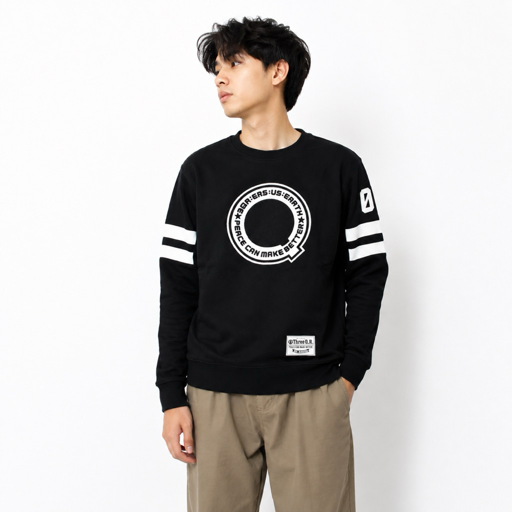 Crewneck Three Q.R Graphic Streetwear Pullover Black - M
