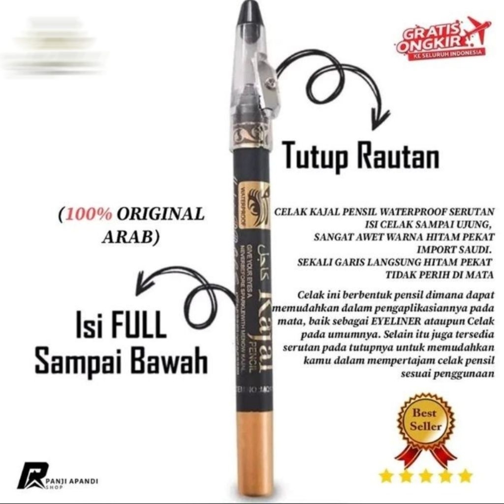 Celak Kajal Pensil Hitam Waterproof ori Arab