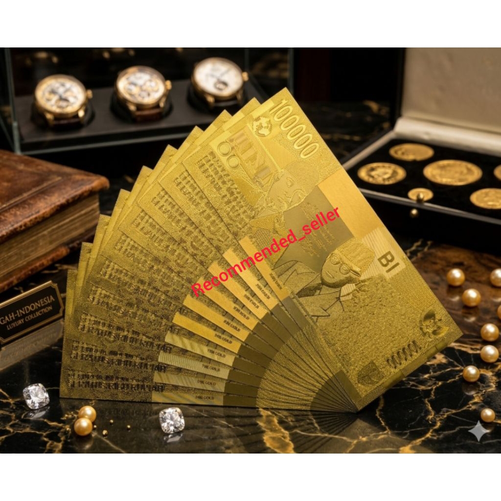 uang souvenir gold foil 100.000 Soekarno Hatta model lama soufenir goldfoil 100000 soetta