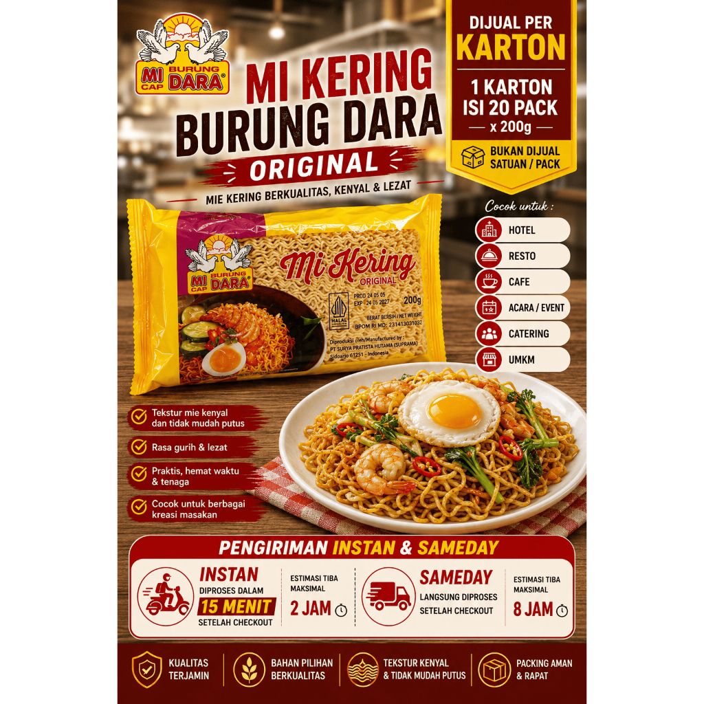Burung Dara MTIST Mi Kering 200g x 20 Pack (1 Karton) Mi Premium | Ready Stock | Instan & Sameday | 