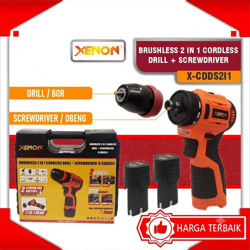 Bor + Obeng Baterai 2 Fungsi Brushless XENON CDDS2I1 2 in 1 Cordless Drill + Screwdriver
