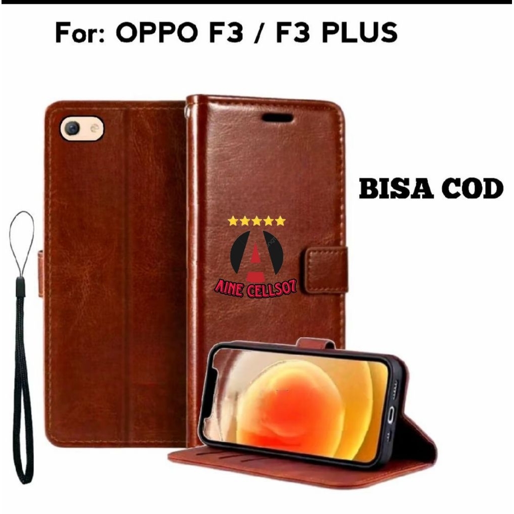 Flip Case Oppo F3 F3 PLUS Leather Case Dompet Kulit Premium Terbaru