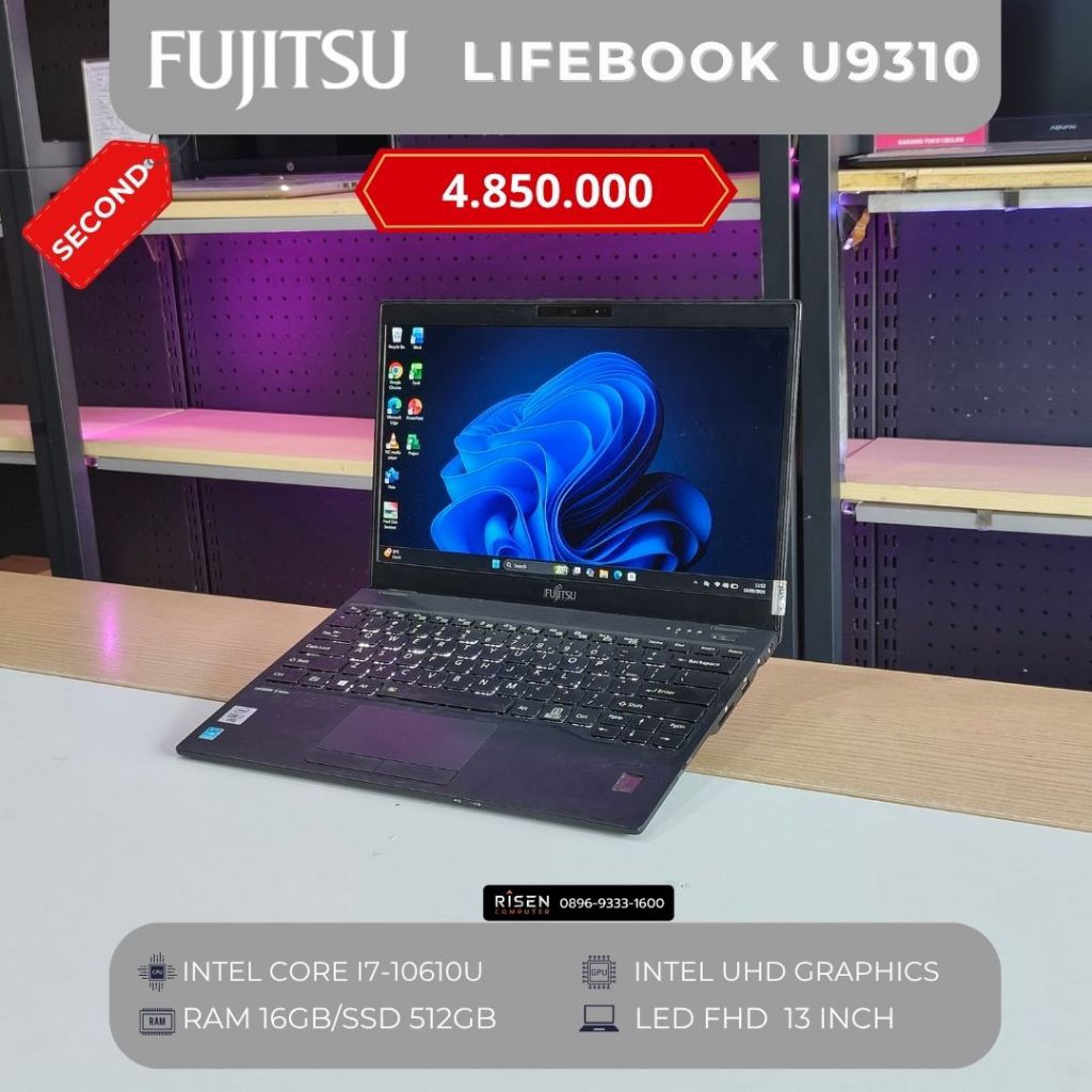 FUJITSU LIFEBOOK U9310 Intel Core I7-10610U RAM 16GB SSD 512GB FHD 13,3 inch Notebook Second Bekas L