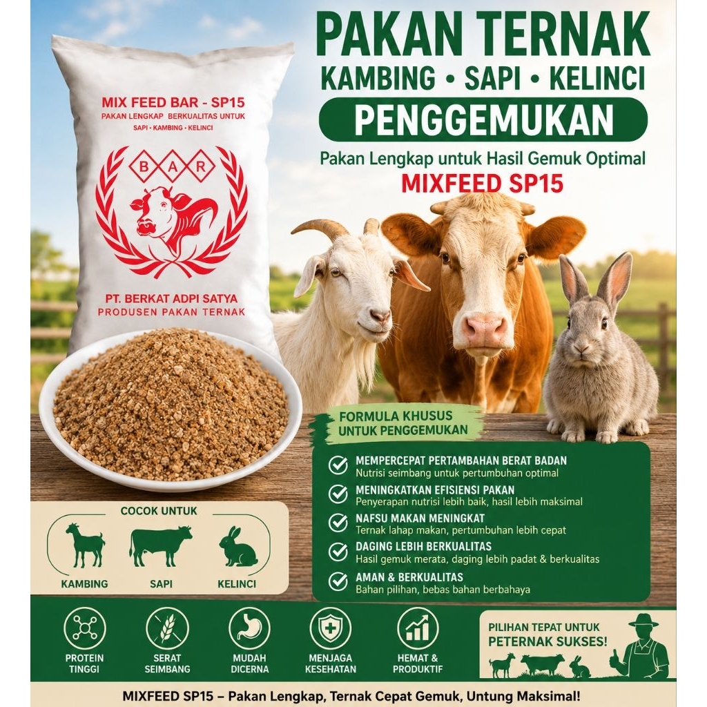 kosentrat kambing sapi kelinci mixfeed sp15