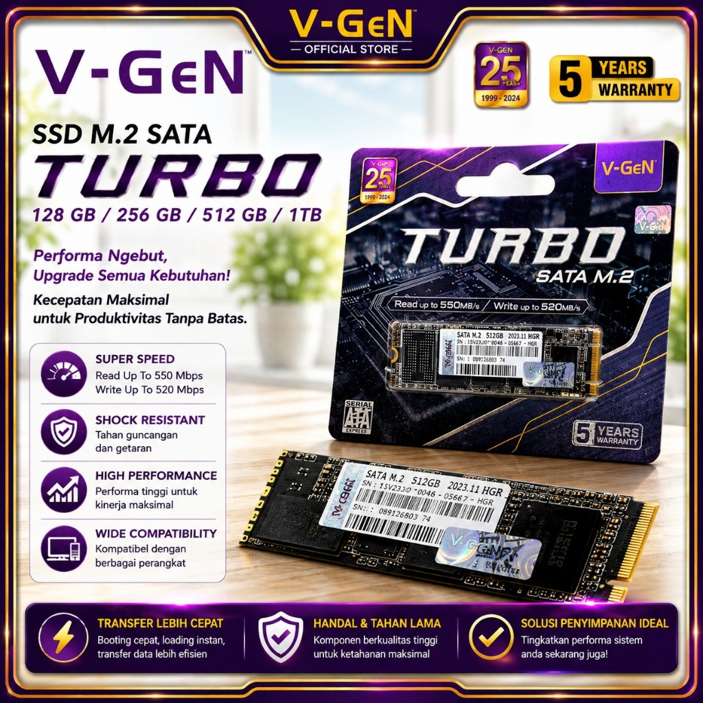 V-GEN Ssd M.2 Sata Solid State Drive 128GB/256GB/512GB/1TB