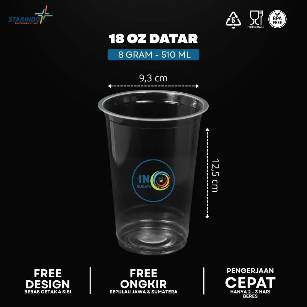 SABLON CUP 18oz Datar - Merk Starindo - Gratis Design 4 Sisi 1 Warna  Gelas Cup Plastik Sealer // TE