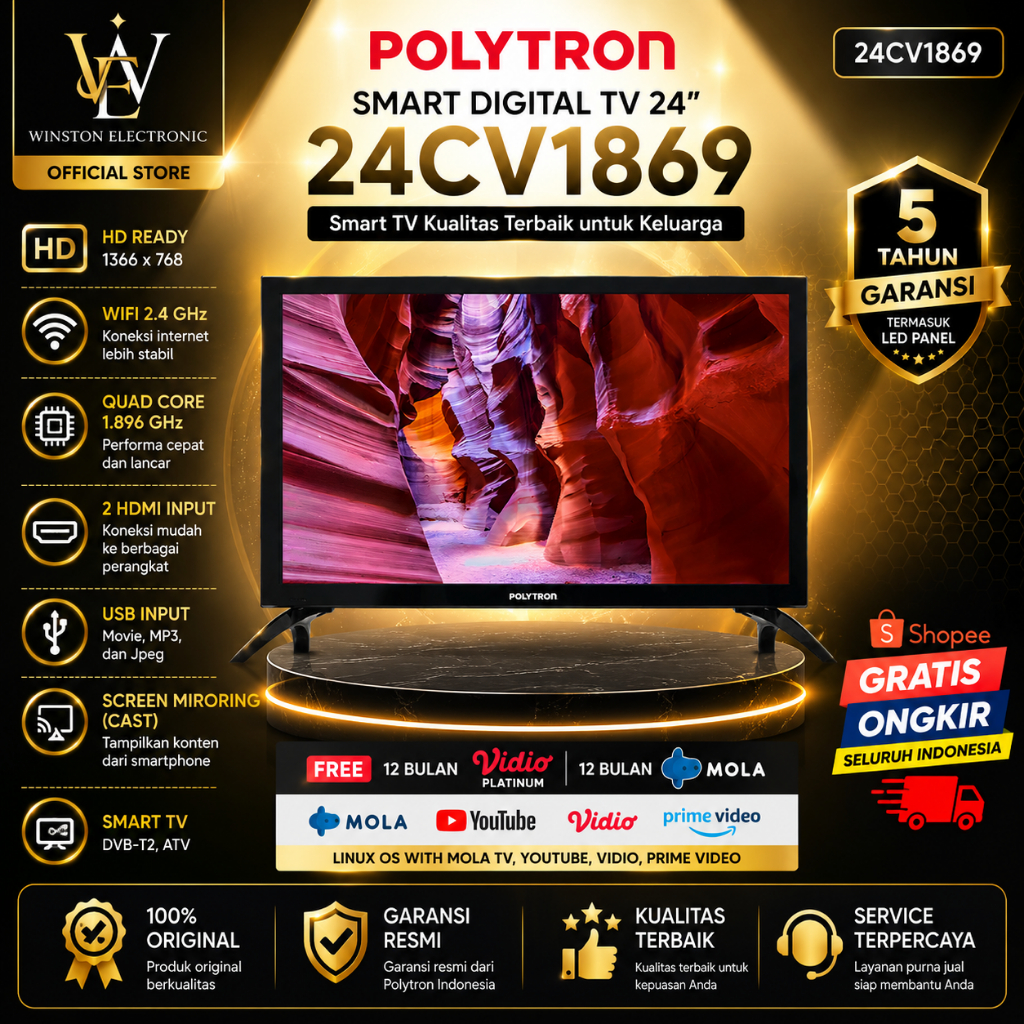 POLYTRON SMART DIGITAL TV 24 LED 24CV1869//24CV1869/24CV1869/24CV1869/100%ORIGINAL/GARANSI RESMI