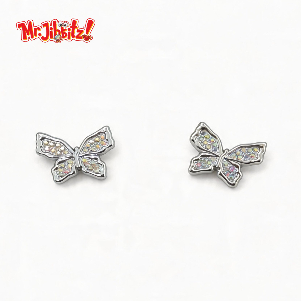 Jibbitz Sandal Butterfly Silver Bling / Pin Sandal Baim Kupu-Kupu Glitter Mewah / Aksesoris Crocs Lu