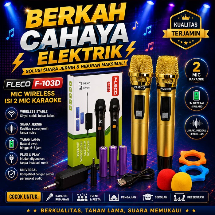 Mic Fleco F-103D Microphone Wireless Karaoke Mic Suara Jernih Double Mic / Mikrofon Nirkabel Fleco
