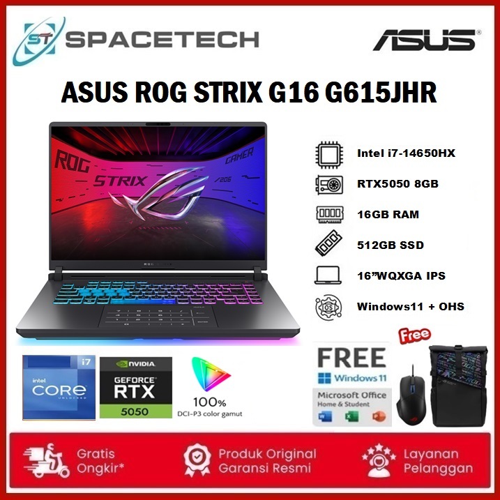 ASUS ROG STRIX G16 G615JHR I7 14650HX RTX5050 16GB 512GB 16"WQXGA W11 OHS