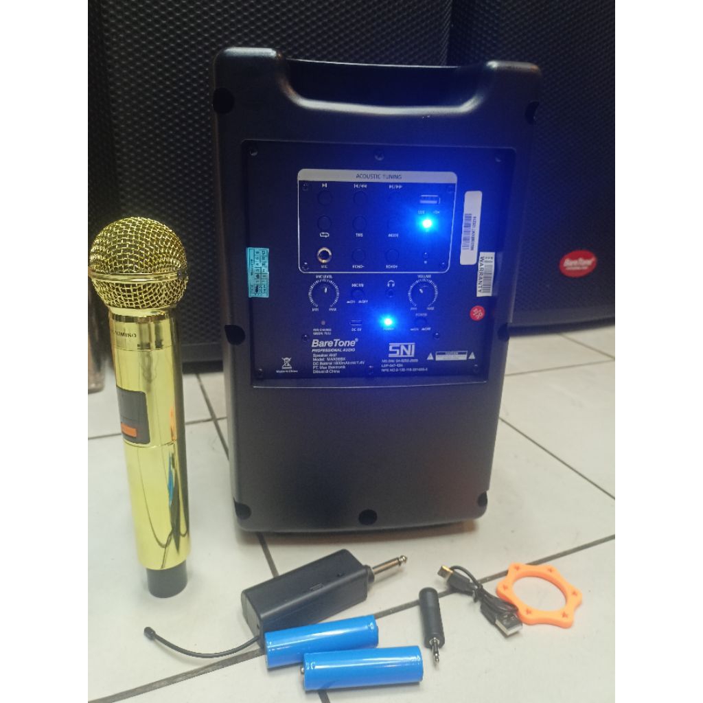 speaker portabel aktif baretone max06bx plus mic wireless mko kimiso 1 mic pegang