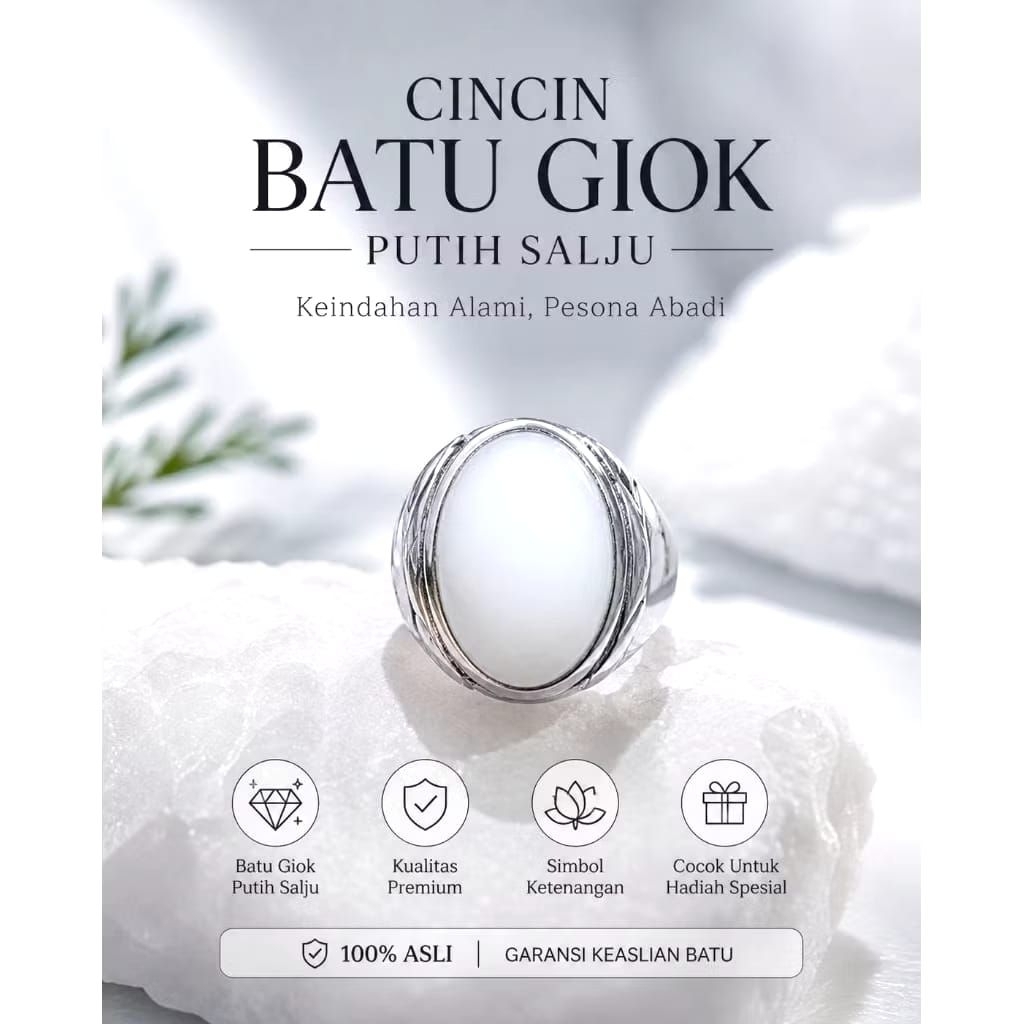 cincin batu akik giok putih ring monel tanam