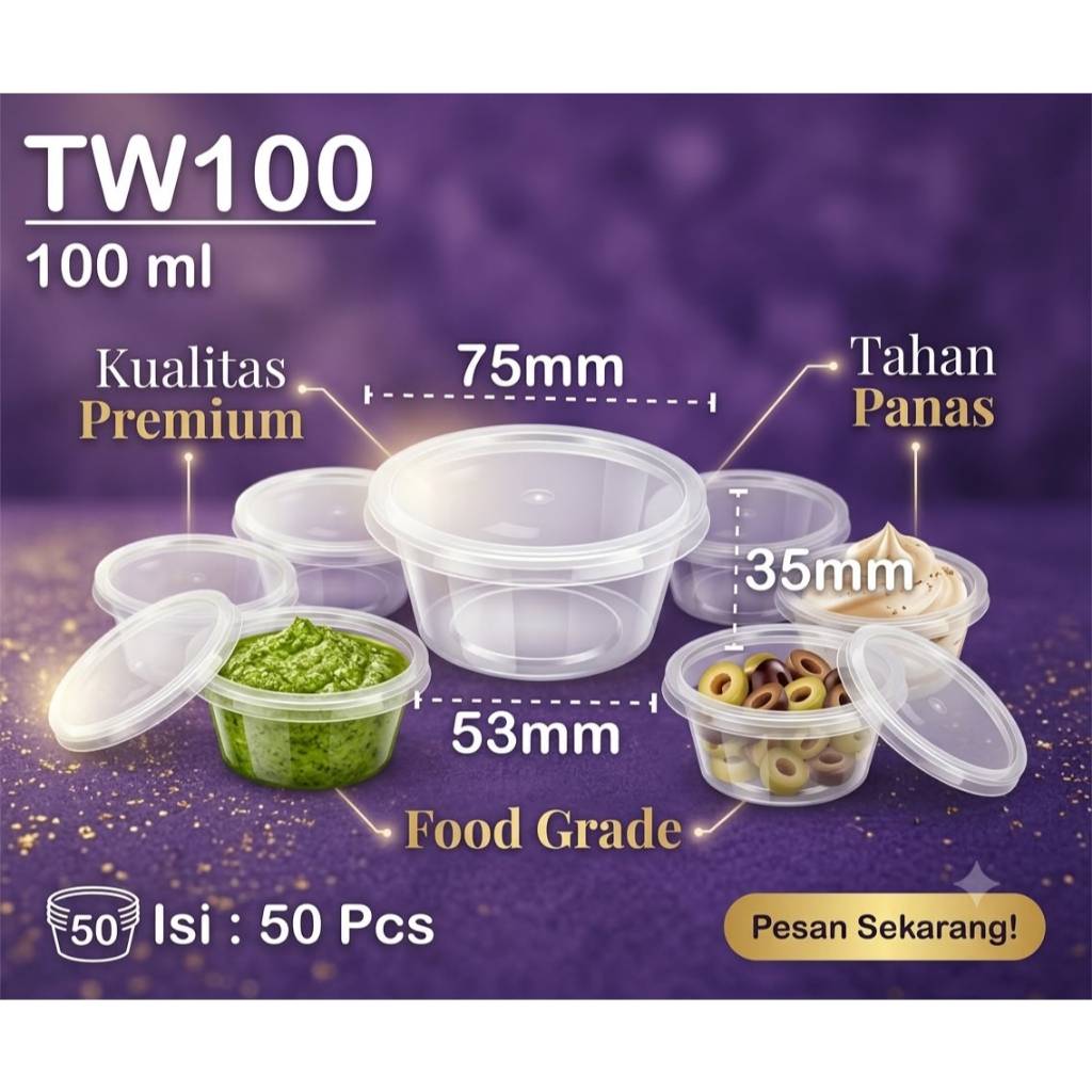 SAUCECUP 100ML/CUP PUDING 100ML/THINWALL CUP 100ML/THINWALL SAUCECUP 100 ML ( 50PCS )
