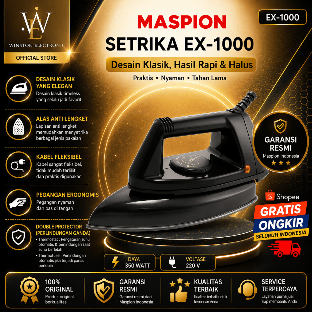 MASPION SETRIKA EX-1000/EX1000/EX1000/EX 1000/EX-1000/EX 1000/SETRIKA MASPION ORIGINAL GARANSI RESMI