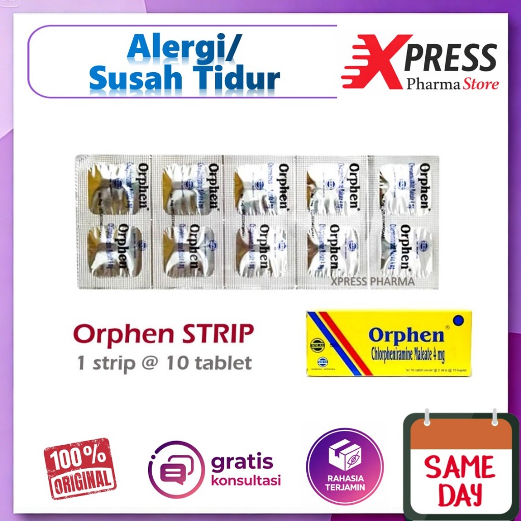 XPRESS  STRIP ORPHEN Obat Alergi Gatal Susah Tidur CTM Orpen Orpehn Open Ophen isi 10 tablet