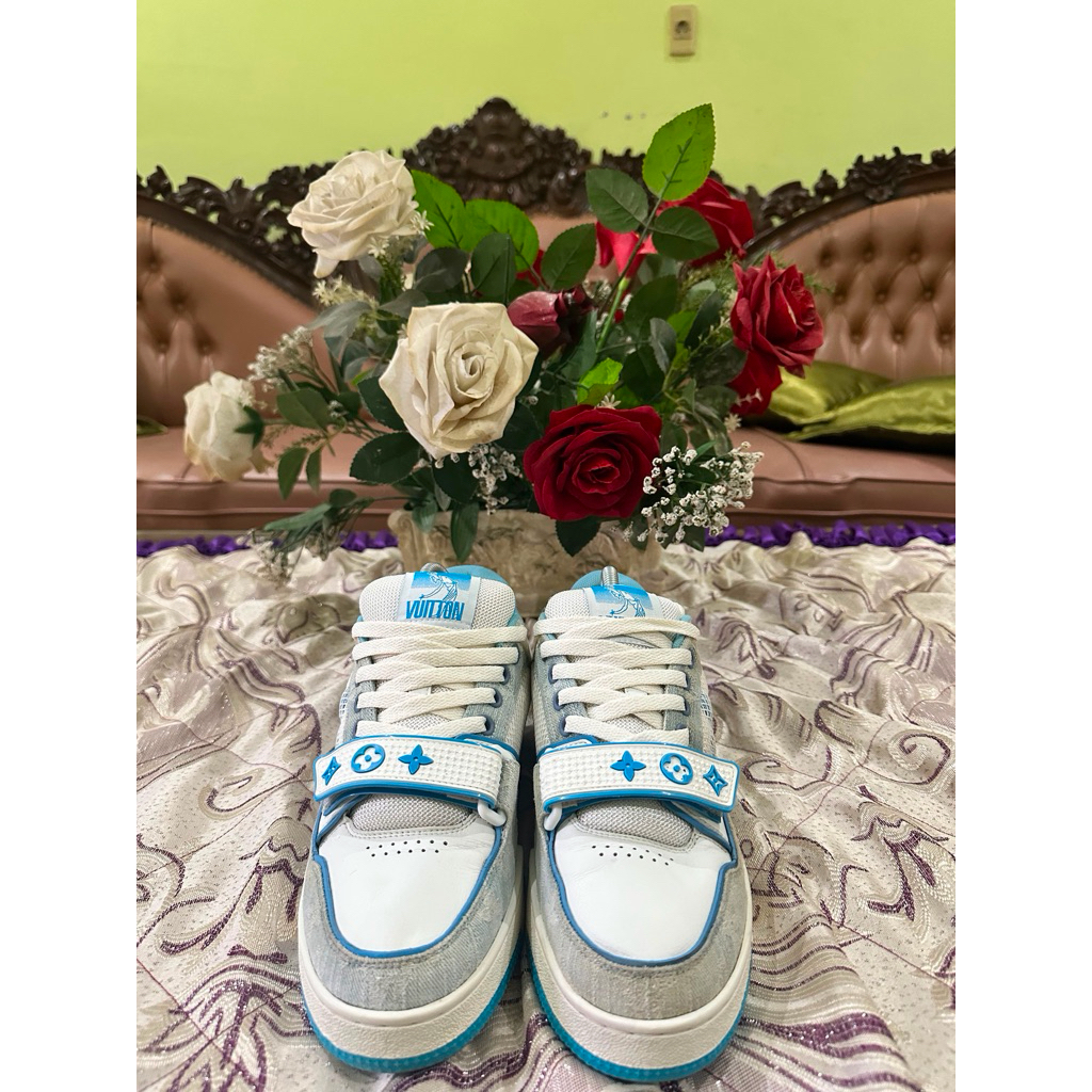 LV Trainer Velco Strap Denim
