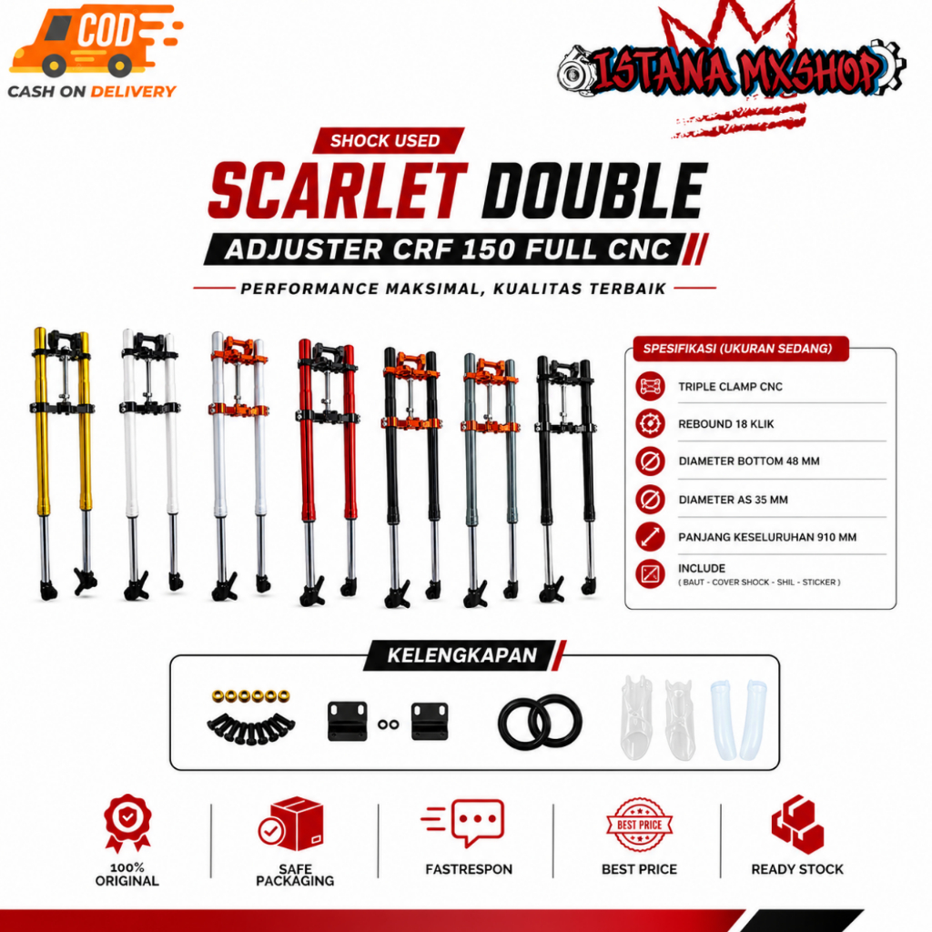 Shock USD Double Adjuster Full CNC  { CRF } " Scarlet Racing "