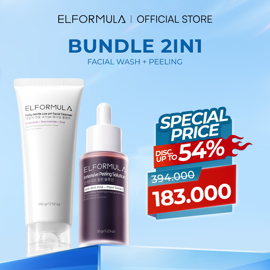 ELFORMULA Bundle 2in1 - Daily Gentle Low pH Facial Cleanser Facial Wash + Intensive Peeling Solution