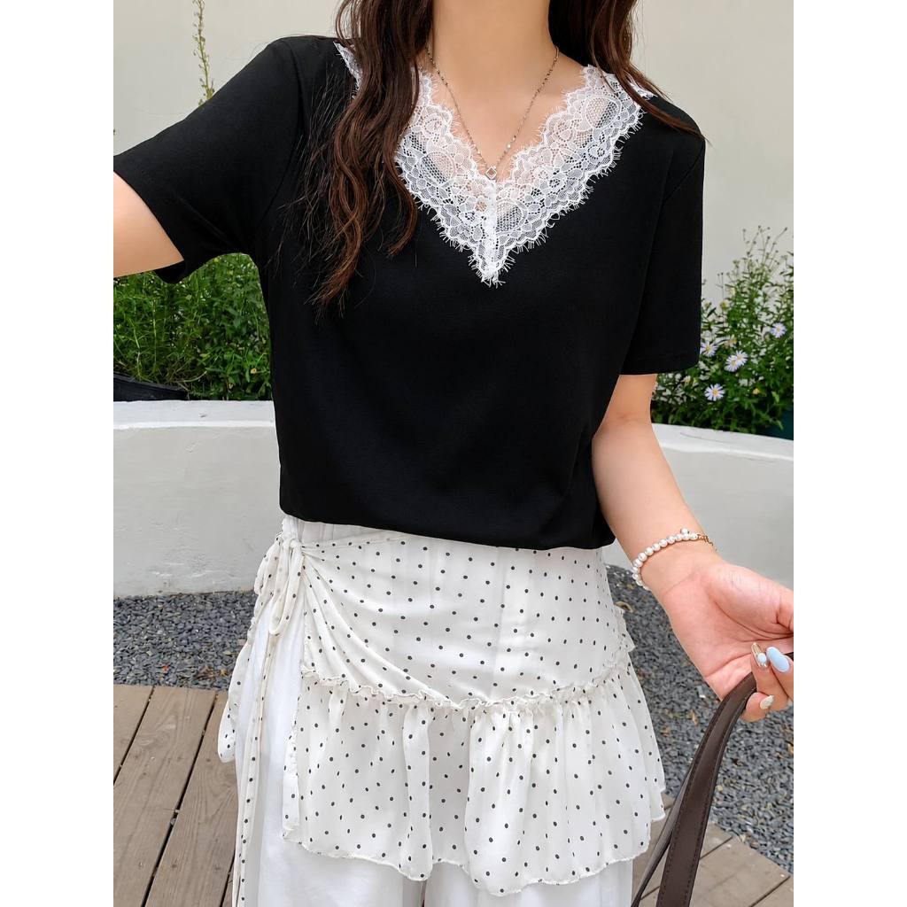 ELYSEES.JKT - READY STOCK BELLACITA-003 KAOS WANITA KERAH LACE BKK