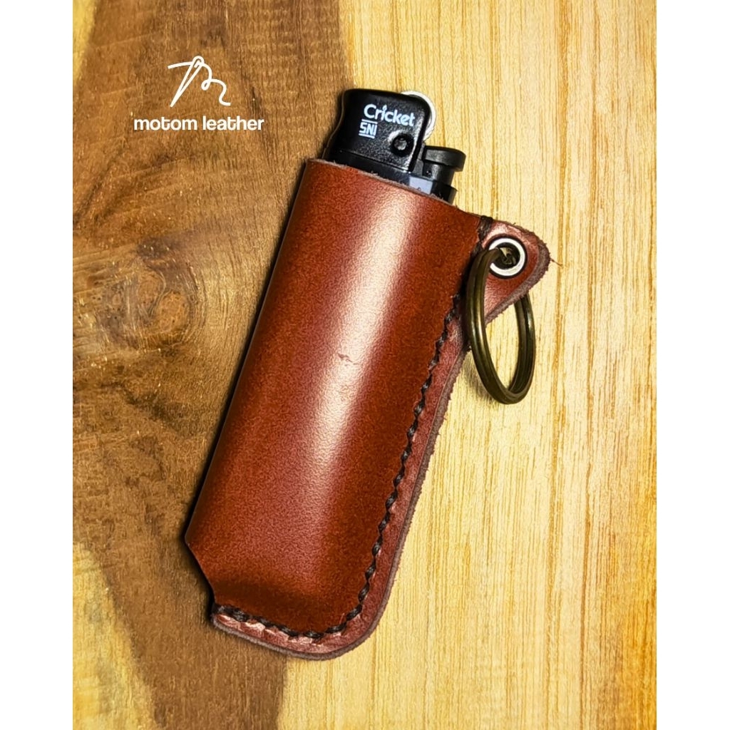 cricket case leather lighter sarung kulit sapi asli handmade jahit tangan include cricket