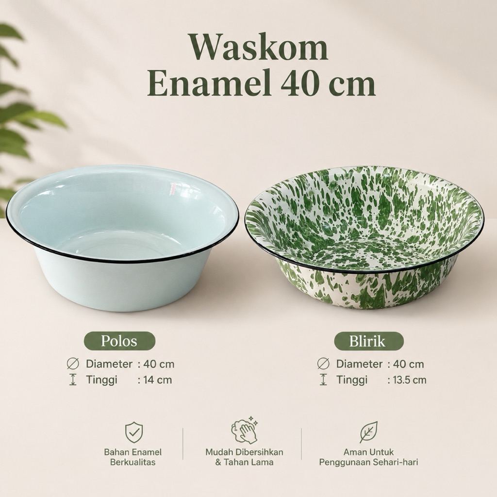 Waskom Klasik Enamel 40 cm Besar Polos & Blirik Baskom Enamel Serbaguna | Panci Gudeg